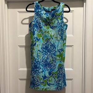 Blue, Green & White Lilly Pullitzer Inspired Patterned‎ Sleeveless Dress Size 14